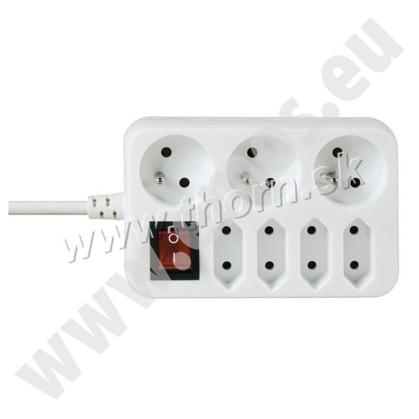 Predlžovací prívod s vypínačom, 7 zásuviek, 3 m