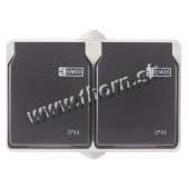 Zásuvka nástenná dvojitá, šedo-čierna, IP44