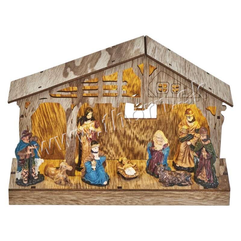 Betlehem LED drevená dekorácia vianočná s časovačom