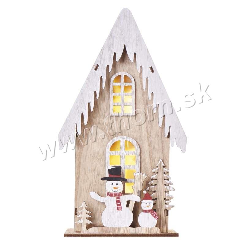 Domček so snehuliakom LED drevený vianočný s časovačom