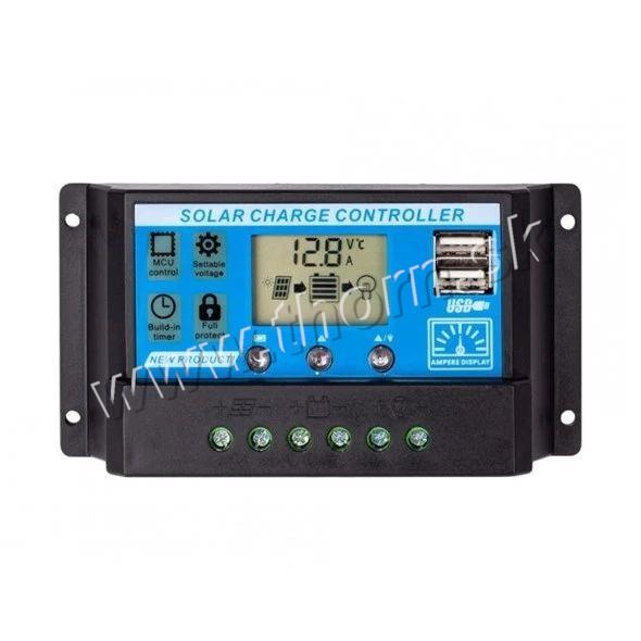Solárny regulátor PWM 12-24V/30A+USB pre Pb batérie, LiFePO4, Li-ion