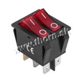 Prepínač kolískový červený dvojitý 6pin 230V